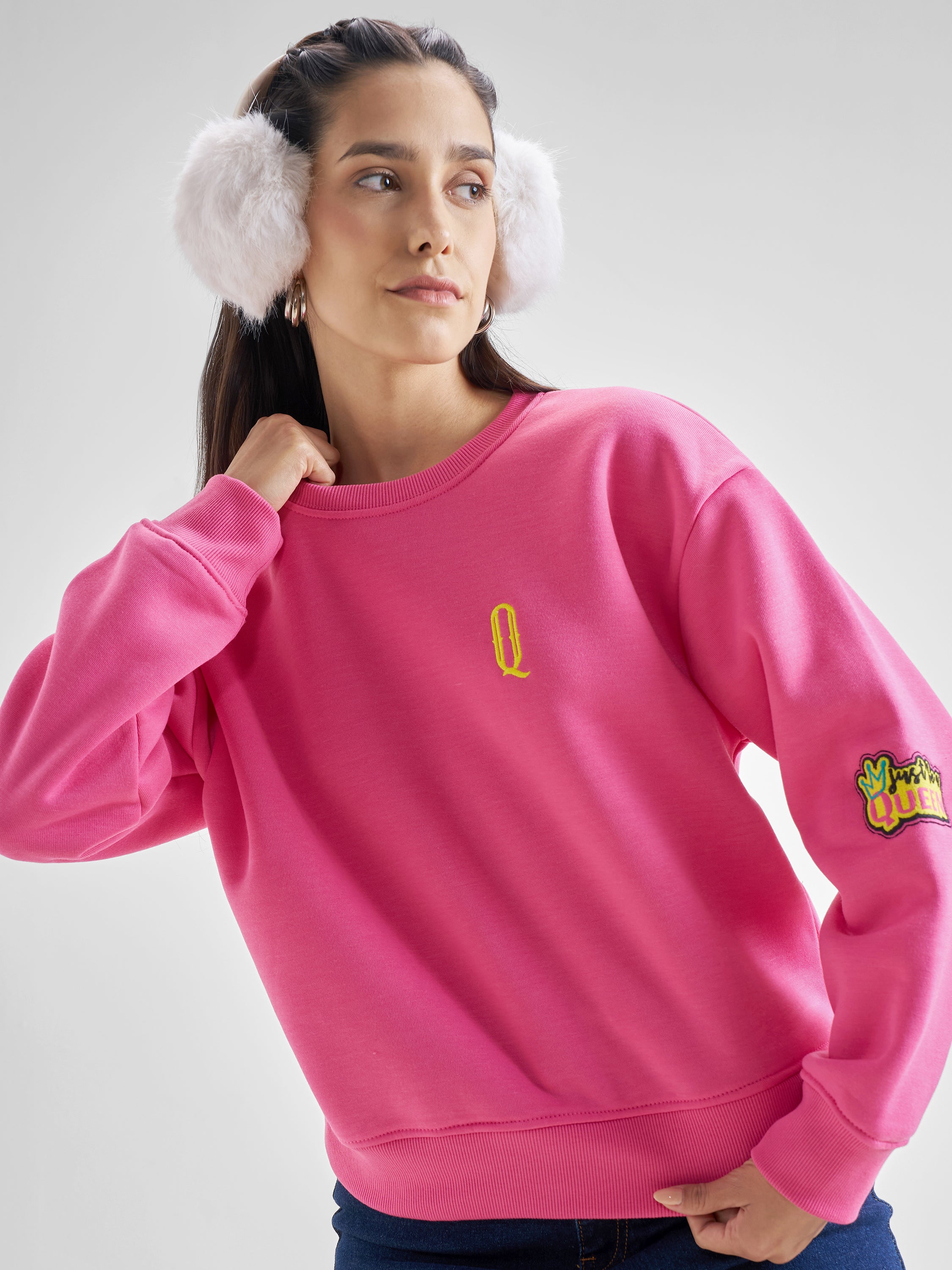 Tokyo Talkies Women Pink Round Neck Sweatshirt - Pink - Image 1