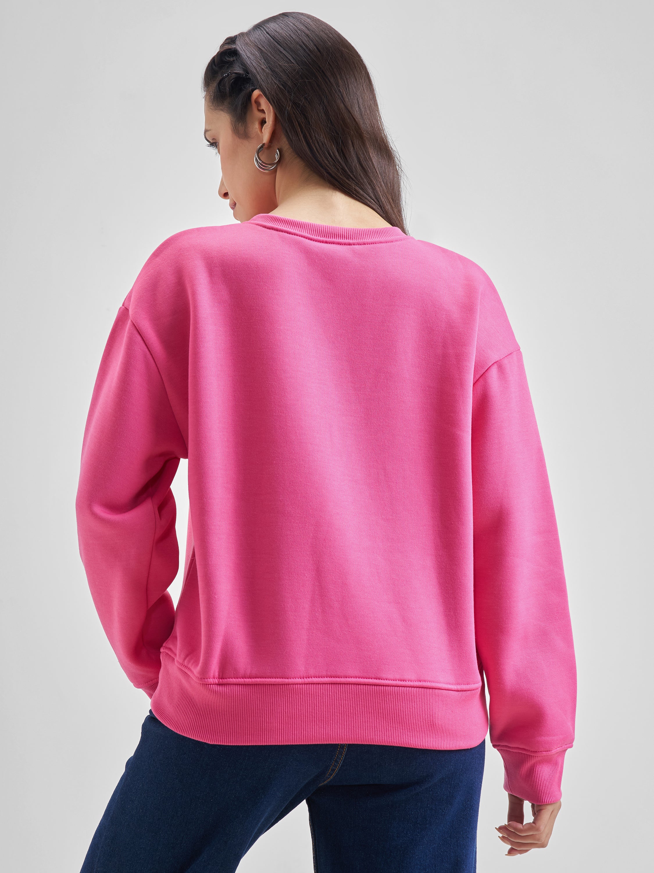 Tokyo Talkies Women Pink Round Neck Sweatshirt - Pink - Image 3