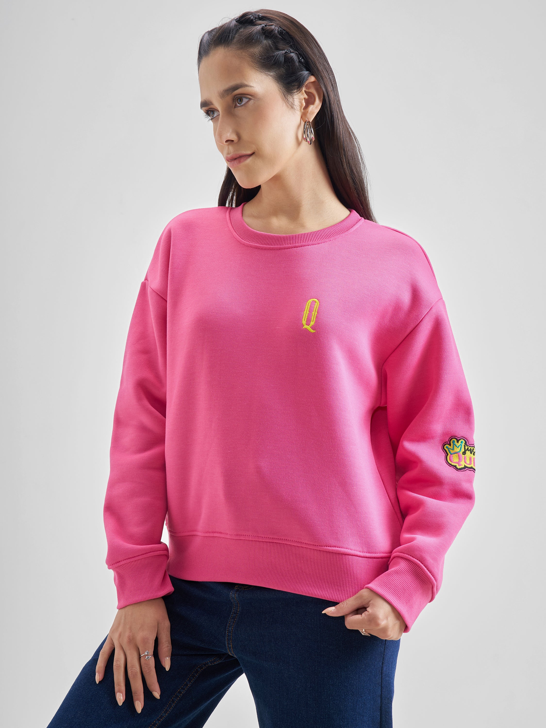 Tokyo Talkies Women Pink Round Neck Sweatshirt - Pink - Image 4