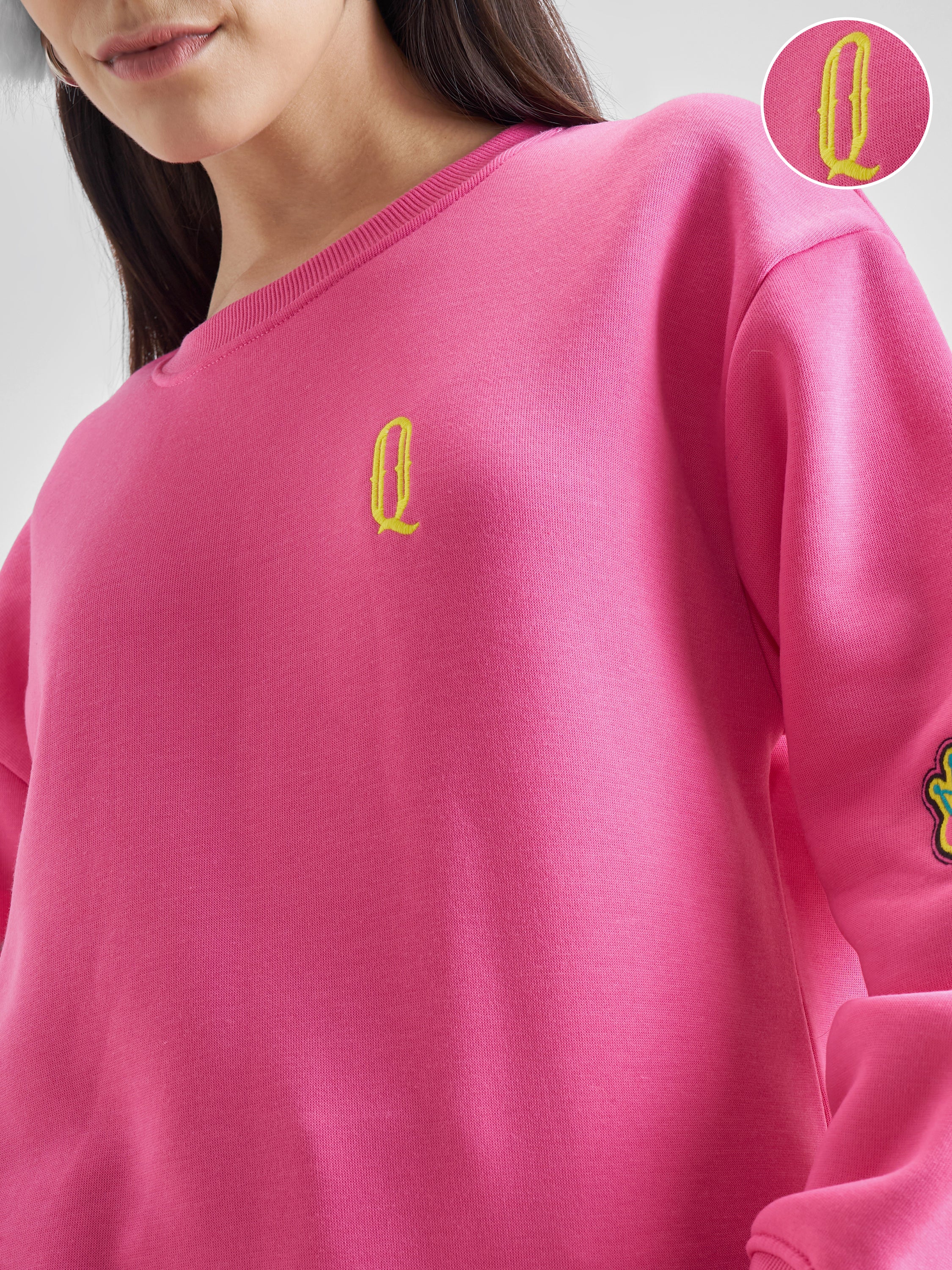 Tokyo Talkies Women Pink Round Neck Sweatshirt - Pink - Image 5