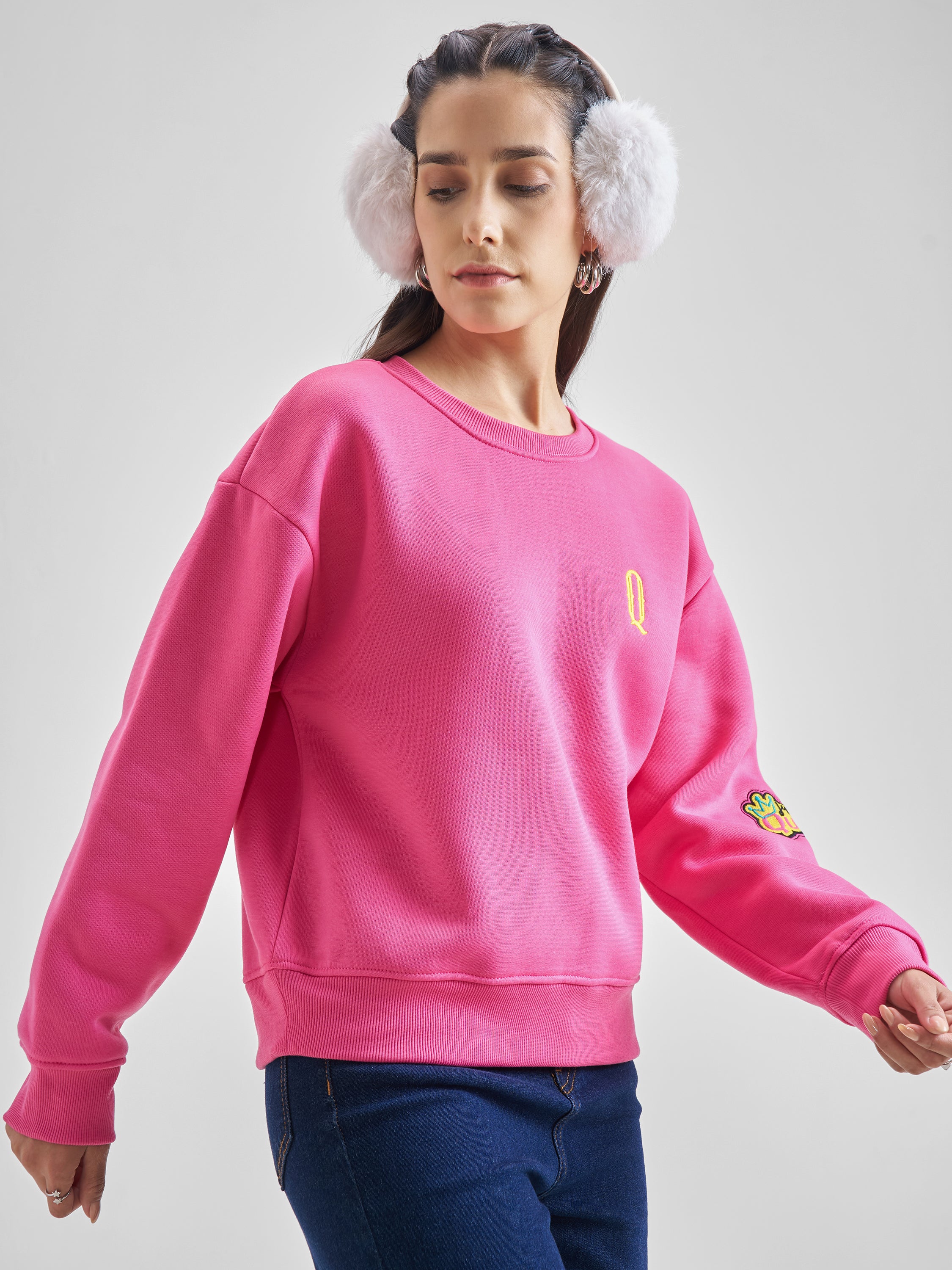 Tokyo Talkies Women Pink Round Neck Sweatshirt - Pink - Image 6