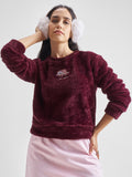 Tokyo Talkies Women Maroon Self Design Pullover Round Neck Sweatshirt - Maroon - Image 1