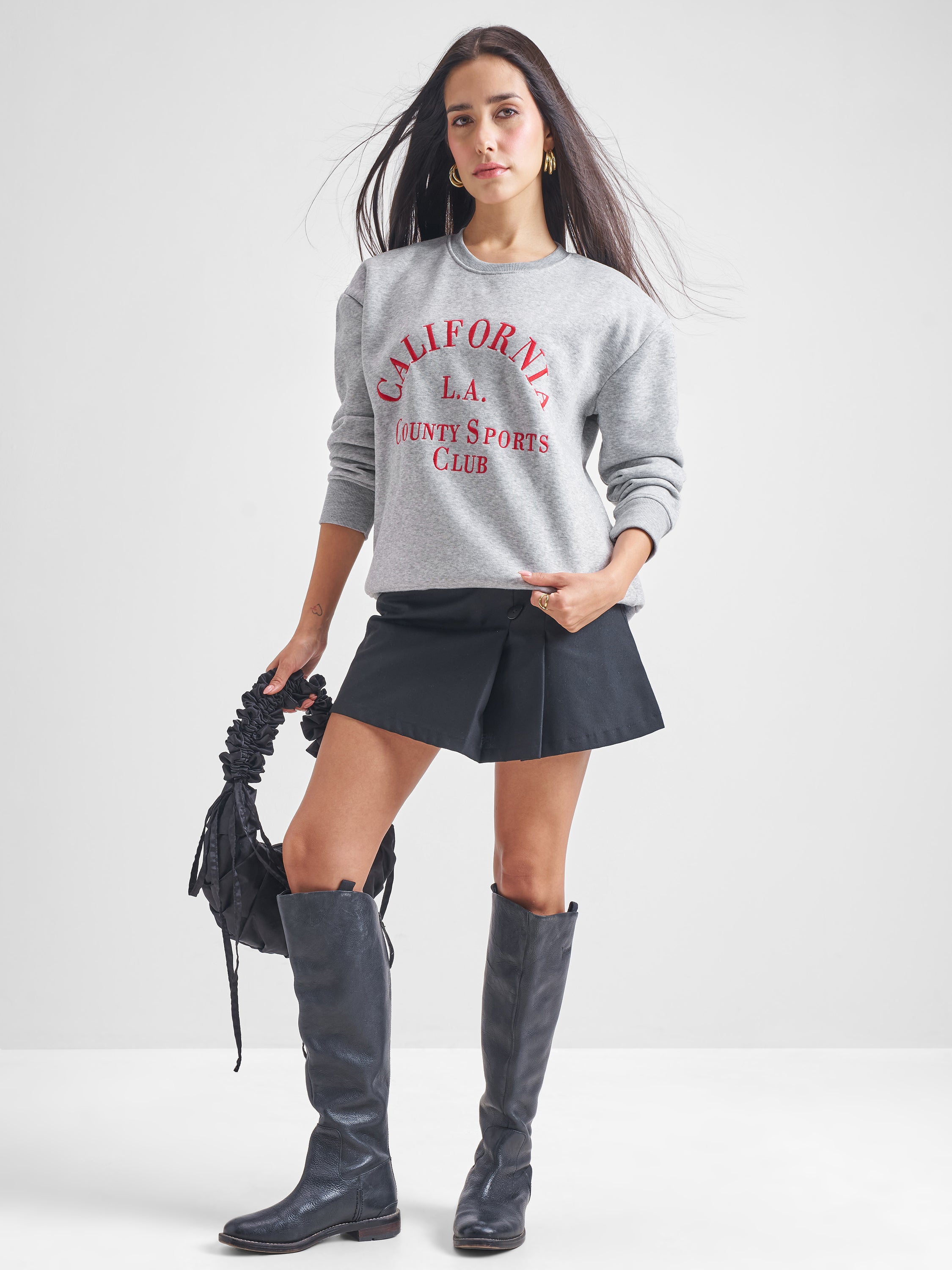 Tokyo Talkies Women Grey Round Neck Sweatshirt - Grey - Image 2