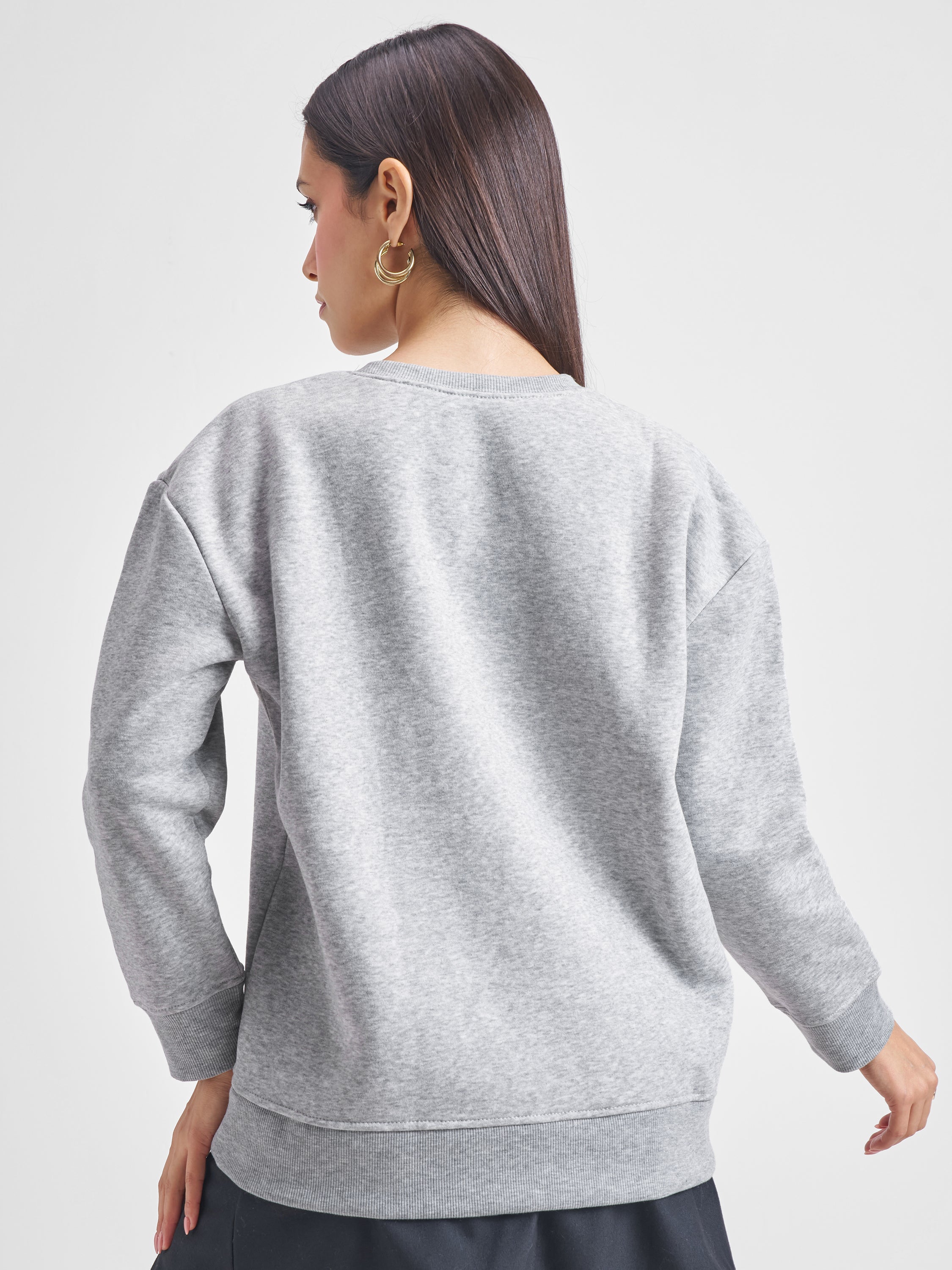 Tokyo Talkies Women Grey Round Neck Sweatshirt - Grey - Image 3