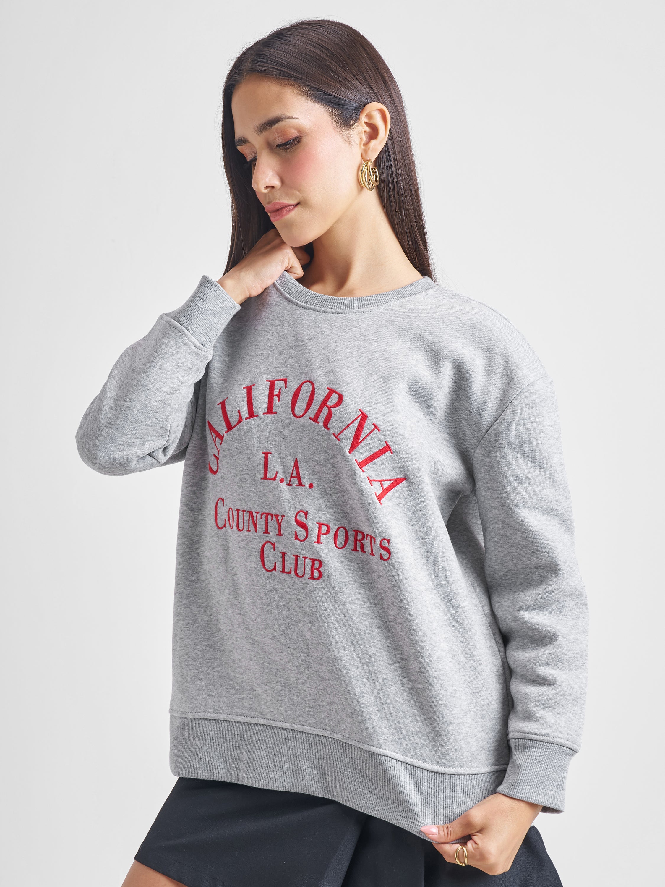 Tokyo Talkies Women Grey Round Neck Sweatshirt - Grey - Image 4