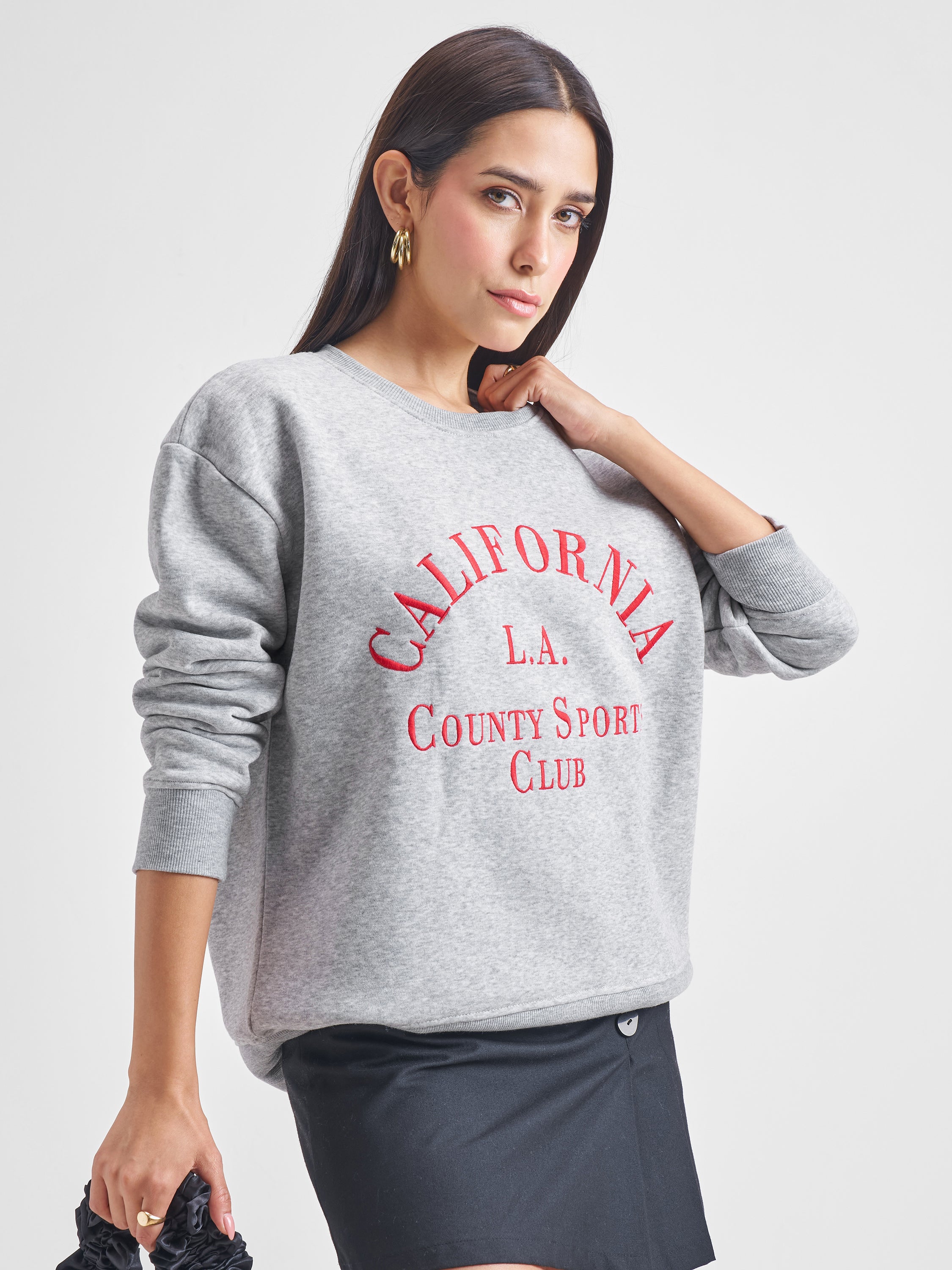 Tokyo Talkies Women Grey Round Neck Sweatshirt - Grey - Image 6