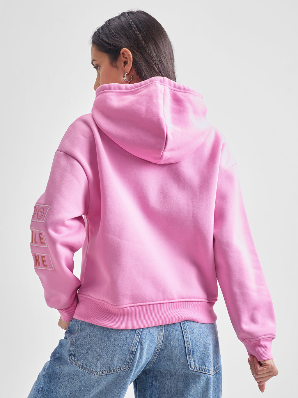 Tokyo Talkies Women Pink Hooded Sweatshirt - Pink - Image 3