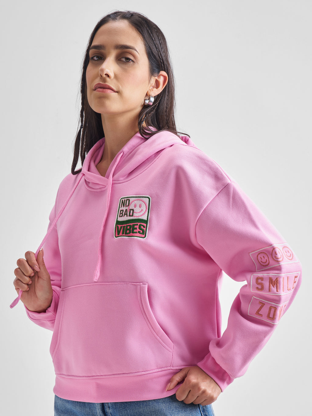 Tokyo Talkies Women Pink Hooded Sweatshirt - Pink - Image 4