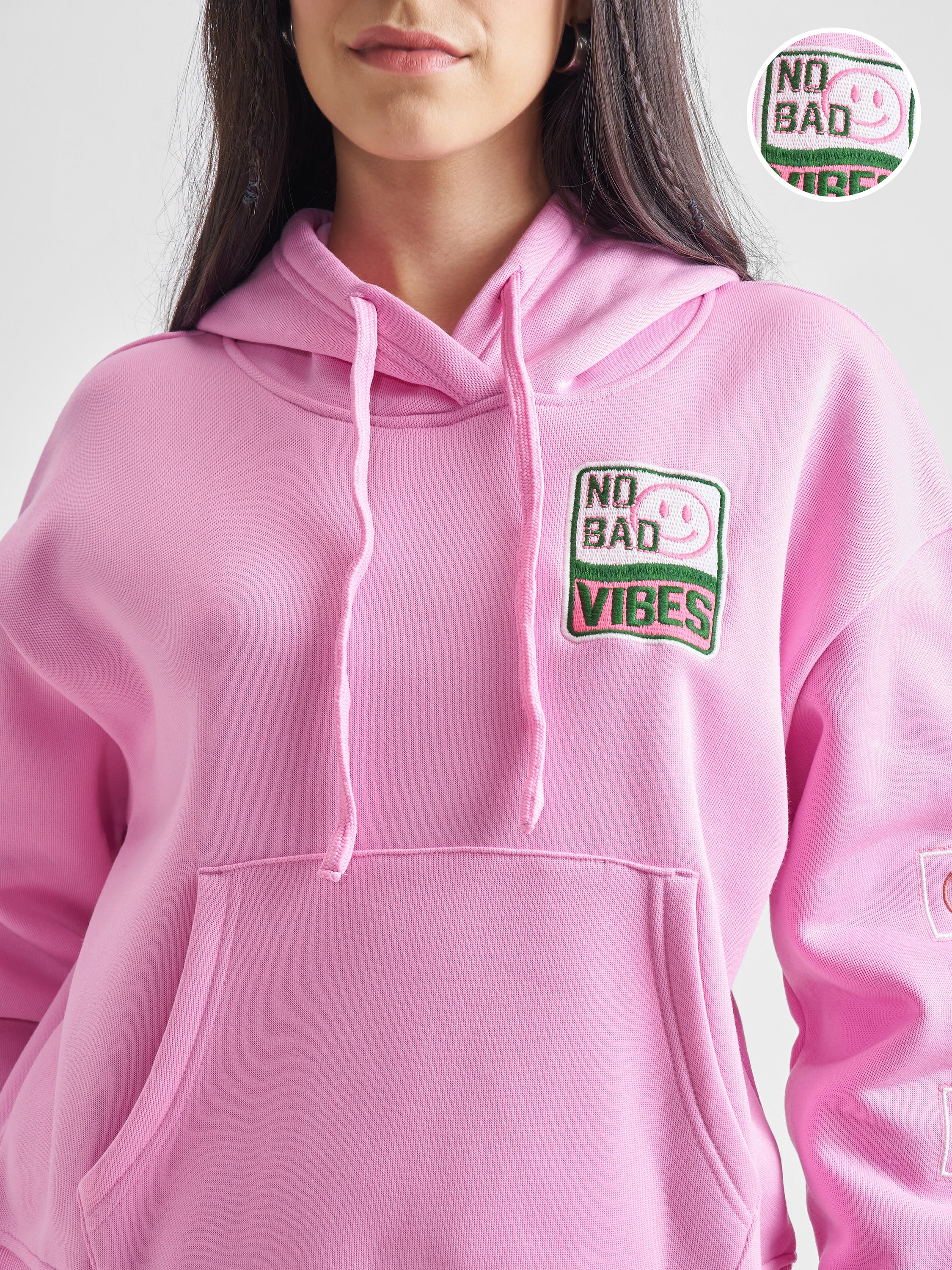 Tokyo Talkies Women Pink Hooded Sweatshirt - Pink - Image 5