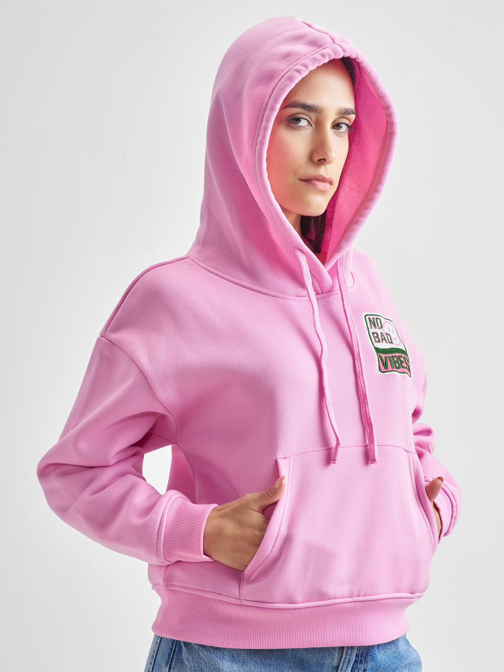 Tokyo Talkies Women Pink Hooded Sweatshirt - Pink - Image 6