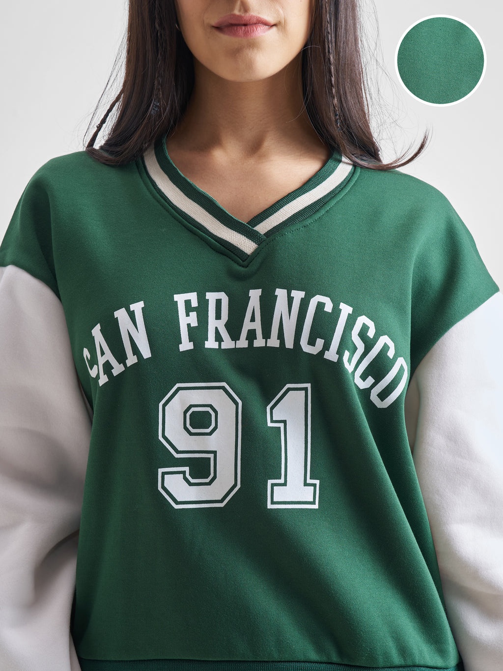 Tokyo Talkies Women Green V-Neck Sweatshirt - Green - Image 5