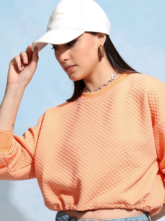 Tokyo Talkies Women Orange Solid Pullover Round Neck Sweatshirt - Orange - Image 1