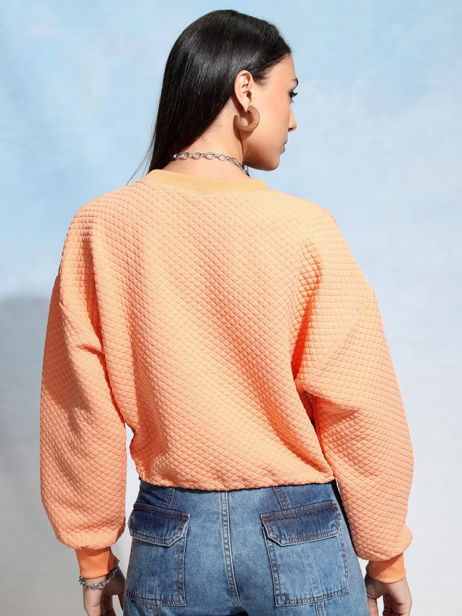 Tokyo Talkies Women Orange Solid Pullover Round Neck Sweatshirt - Orange - Image 3
