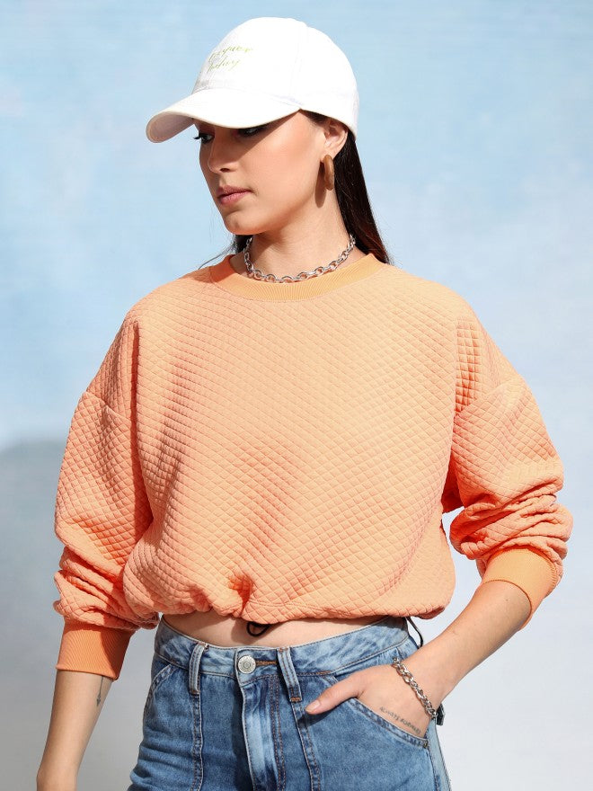 Tokyo Talkies Women Orange Solid Pullover Round Neck Sweatshirt - Orange - Image 7