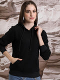 Tokyo Talkies Women Black Self Design Pullover Hood Sweatshirt - Black - Image 1