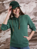 Tokyo Talkies Women Green Self Design Pullover Hood Sweatshirt - Green - Image 1