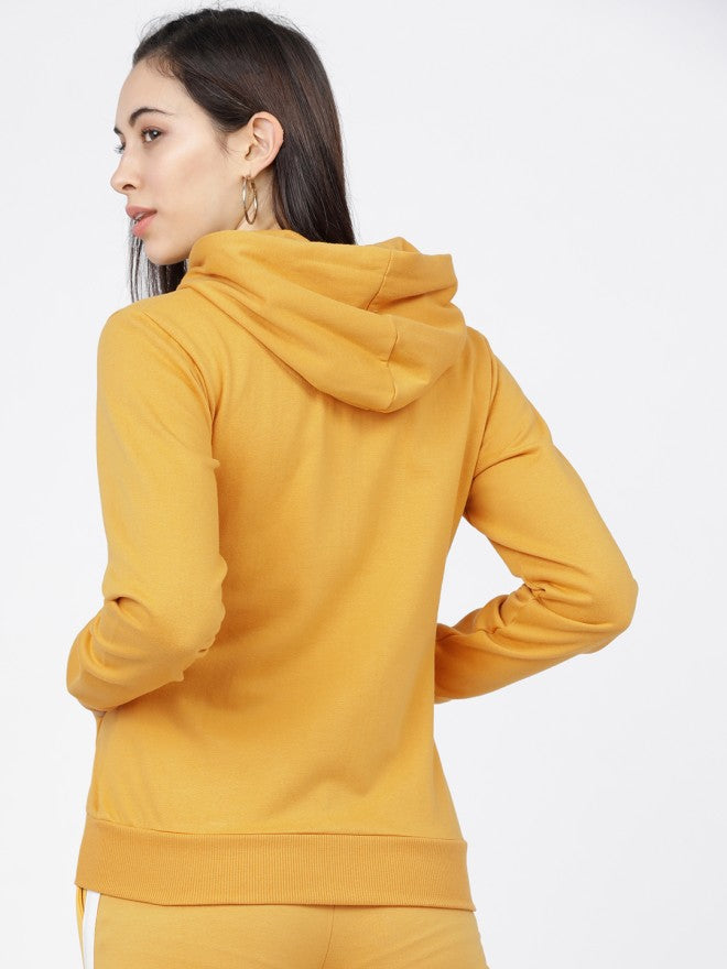 Tokyo Talkies Women Mustard Solid Front Open Hood Sweatshirt - Mustard - Image 2