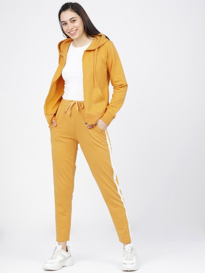 Tokyo Talkies Women Mustard Solid Front Open Hood Sweatshirt - Mustard - Image 4