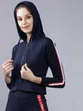 Tokyo Talkies Women Navy Blue Solid Pullover Hood Sweatshirt - Navy Blue - Image 1