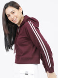 Tokyo Talkies Women Burgundy Solid Front Open Hood Sweatshirt - Burgundy - Image 1