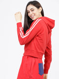 Tokyo Talkies Women Red Solid Pullover Hood Sweatshirt - Red - Image 1