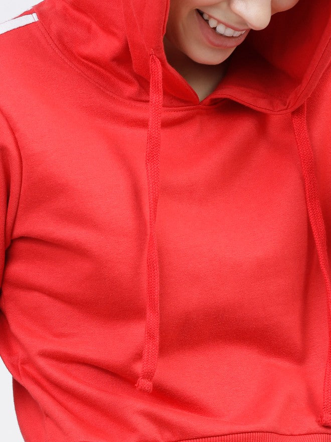 Tokyo Talkies Women Red Solid Pullover Hood Sweatshirt - Red - Image 3