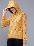 Tokyo Talkies Women Mustard Solid Pullover Hood Sweatshirt - Mustard - Image 1