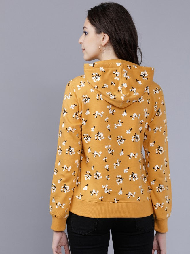 Tokyo Talkies Women Mustard Solid Pullover Hood Sweatshirt - Mustard - Image 2