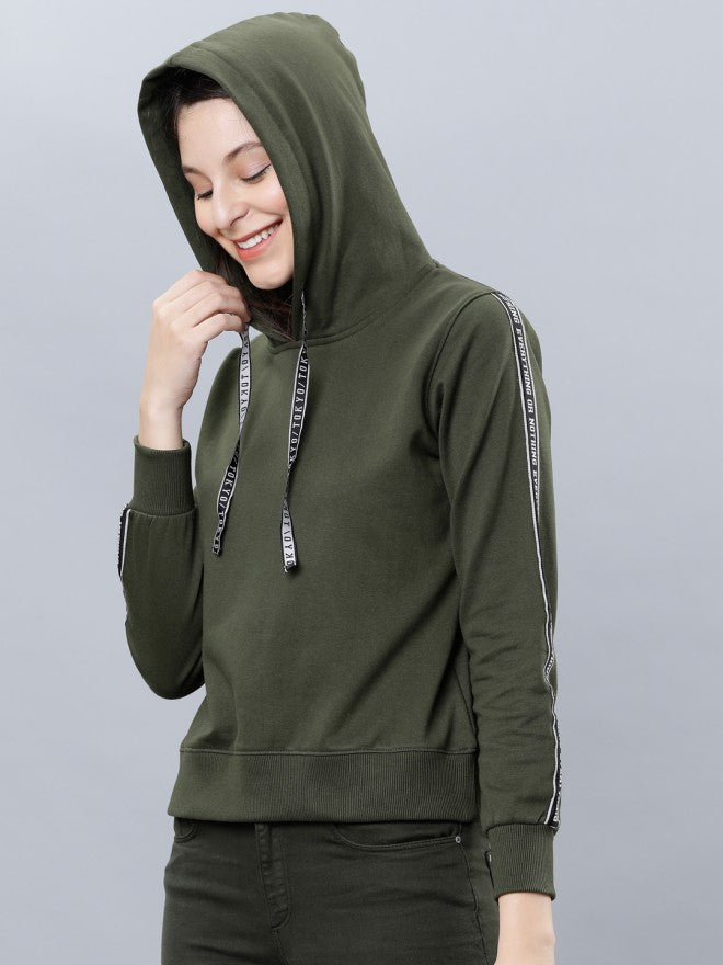 Tokyo Talkies Women Olive Solid Pullover Round Neck Sweatshirt - Olive - Image 1