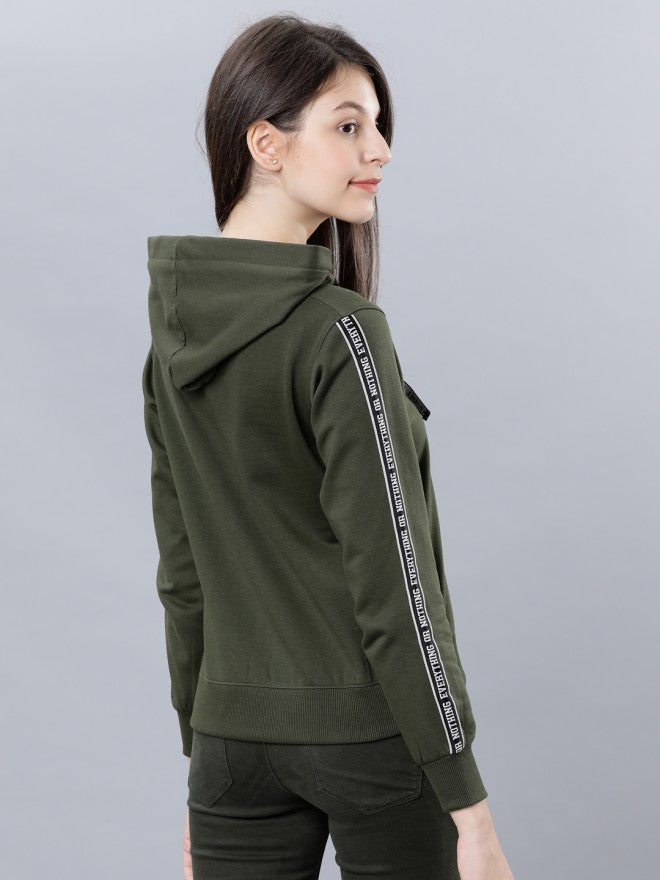 Tokyo Talkies Women Olive Solid Pullover Round Neck Sweatshirt - Olive - Image 2