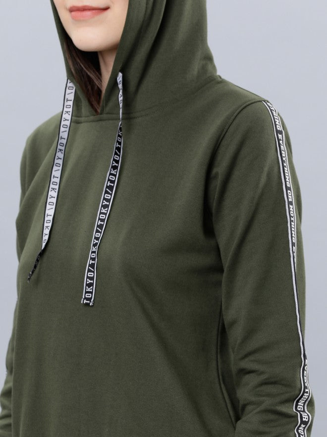 Tokyo Talkies Women Olive Solid Pullover Round Neck Sweatshirt - Olive - Image 3