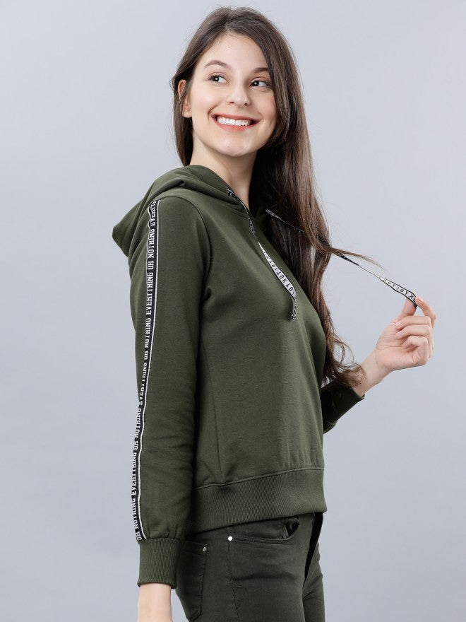 Tokyo Talkies Women Olive Solid Pullover Round Neck Sweatshirt - Olive - Image 5