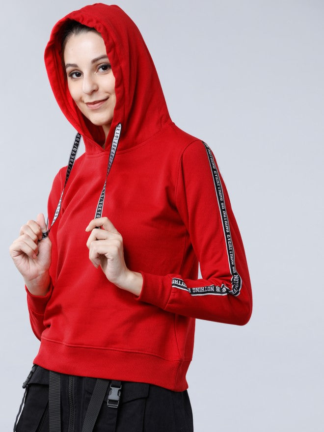 Tokyo Talkies Women Red Solid Pullover Round Neck Sweatshirt - Red - Image 1