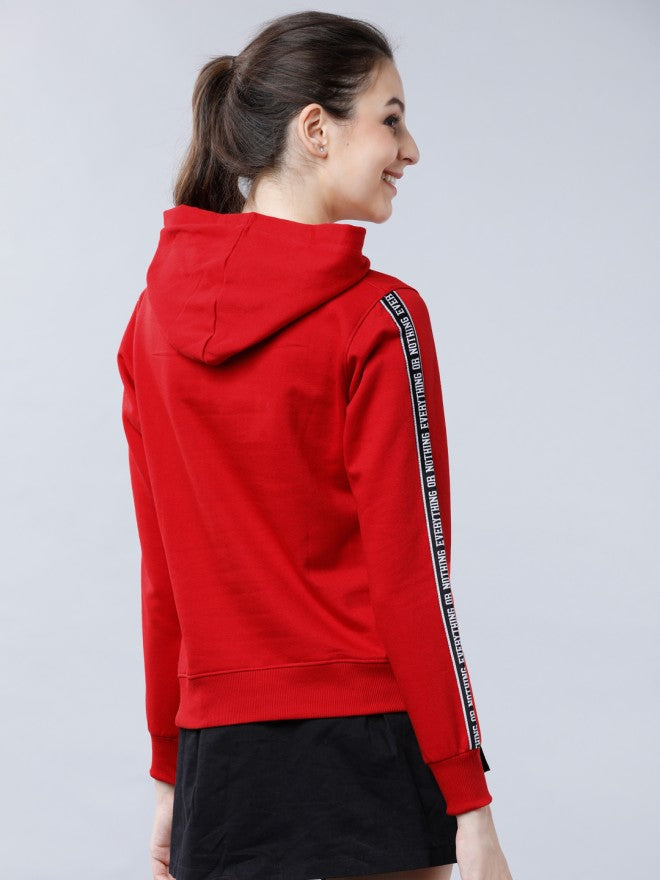 Tokyo Talkies Women Red Solid Pullover Round Neck Sweatshirt - Red - Image 2