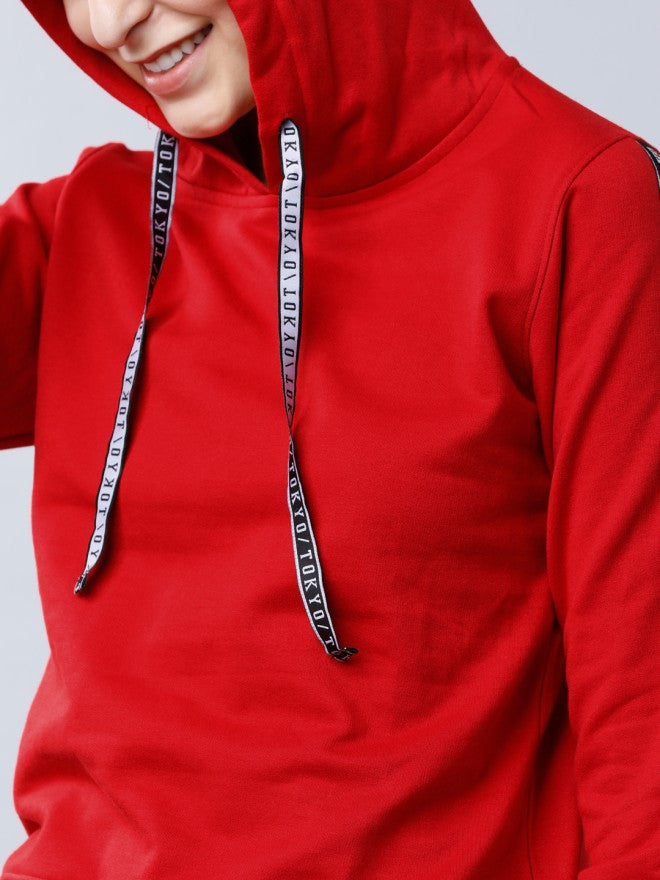 Tokyo Talkies Women Red Solid Pullover Round Neck Sweatshirt - Red - Image 3