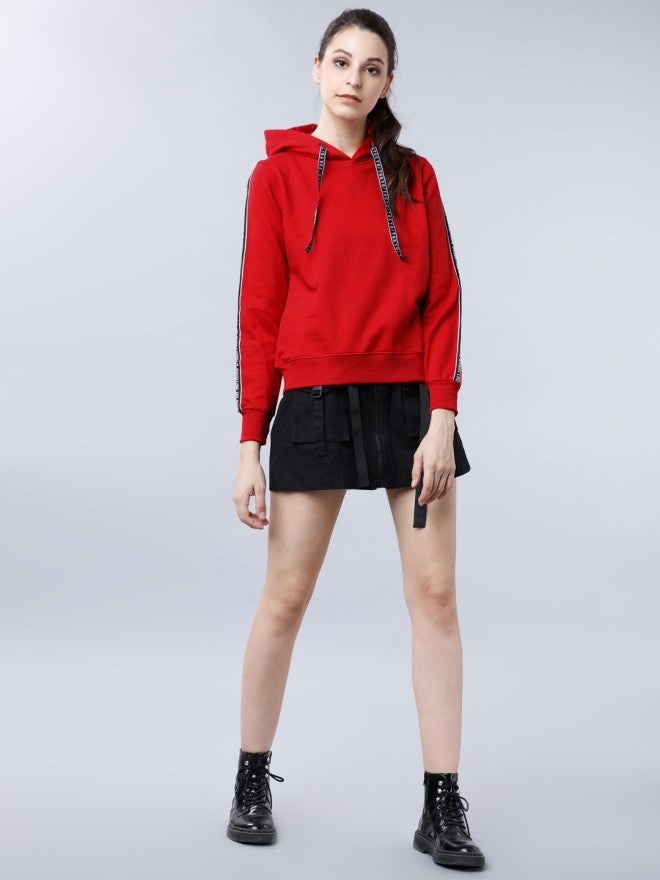 Tokyo Talkies Women Red Solid Pullover Round Neck Sweatshirt - Red - Image 4