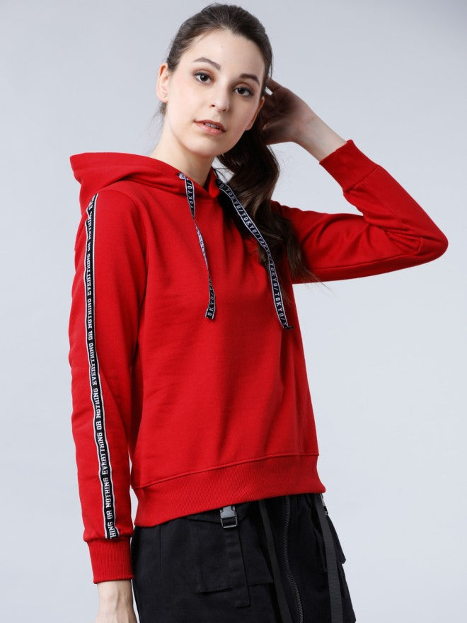 Tokyo Talkies Women Red Solid Pullover Round Neck Sweatshirt - Red - Image 5