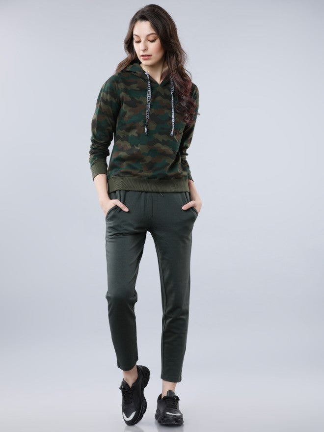 Tokyo Talkies Women Olive Solid Pullover Round Neck Sweatshirt - Olive - Image 4