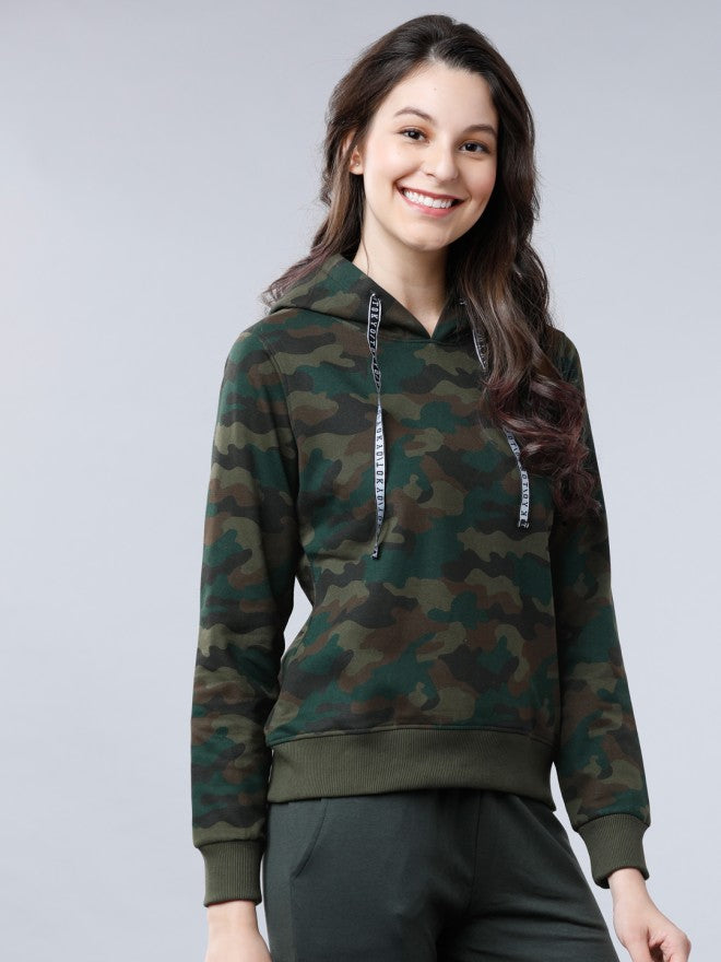 Tokyo Talkies Women Olive Solid Pullover Round Neck Sweatshirt - Olive - Image 5