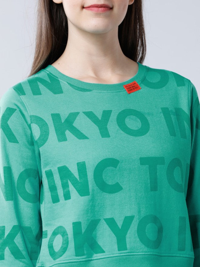Tokyo Talkies Women Green Solid Pullover Round Neck Sweatshirt - Green - Image 3