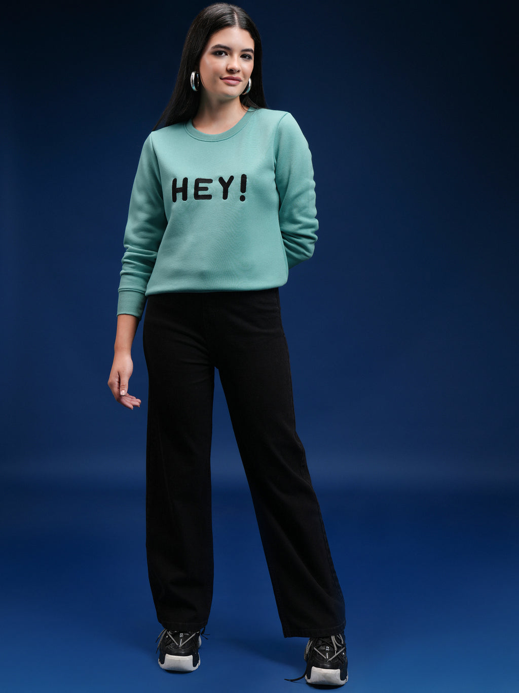 Tokyo Talkies Women Green Solid Pullover Round Neck Sweatshirt - Green - Image 2