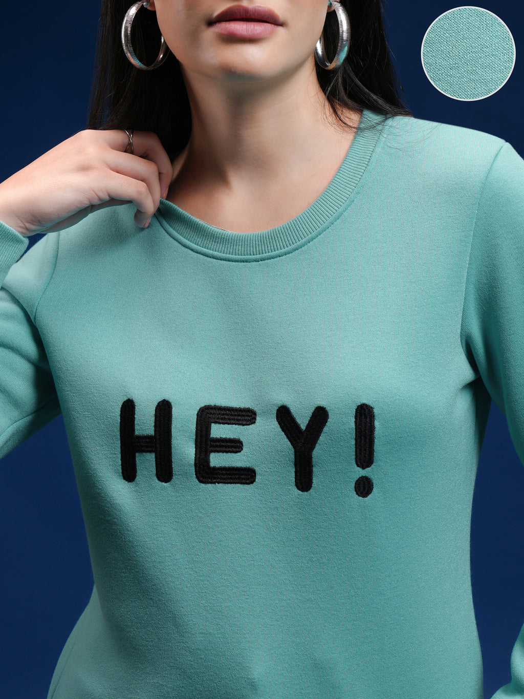 Tokyo Talkies Women Green Solid Pullover Round Neck Sweatshirt - Green - Image 5