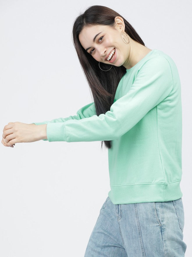 Tokyo Talkies Women Green Printed Pullover Round Neck Sweatshirt - Green - Image 1