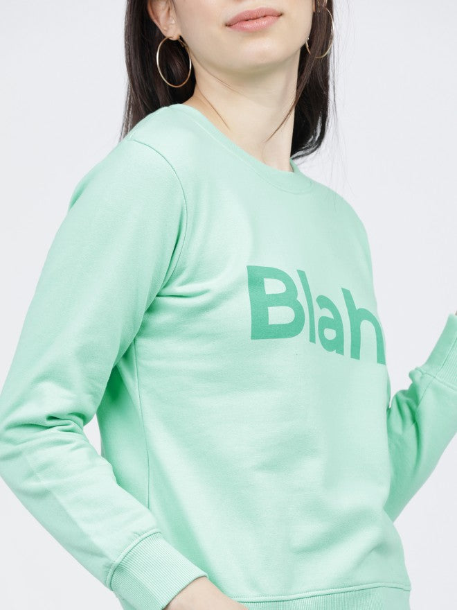 Tokyo Talkies Women Green Printed Pullover Round Neck Sweatshirt - Green - Image 3