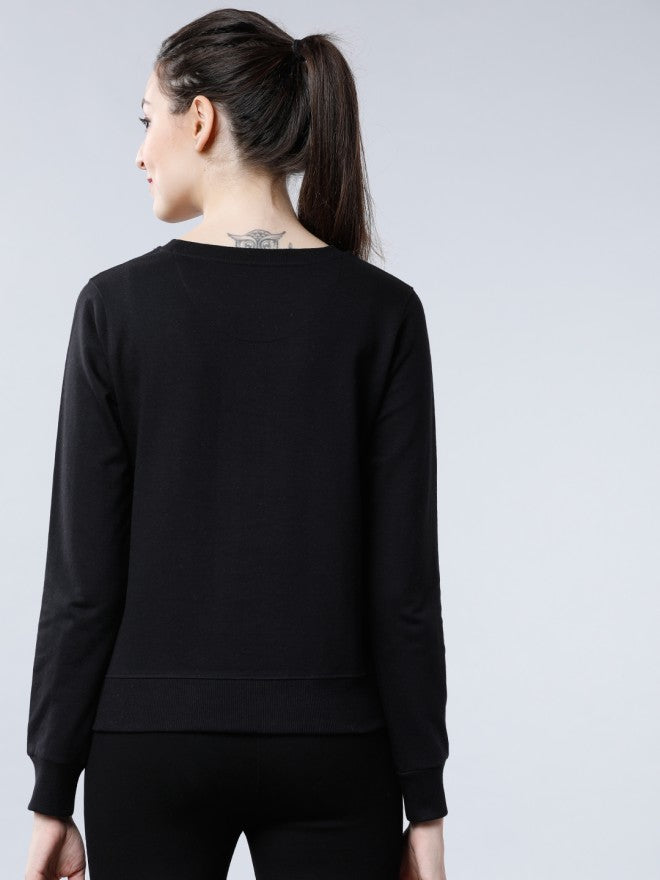 Tokyo Talkies Women Black Printed Pullover Round Neck Sweatshirt - Black - Image 2