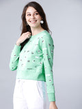 Tokyo Talkies Women Green Solid Pullover Round Neck Sweatshirt - Green - Image 1