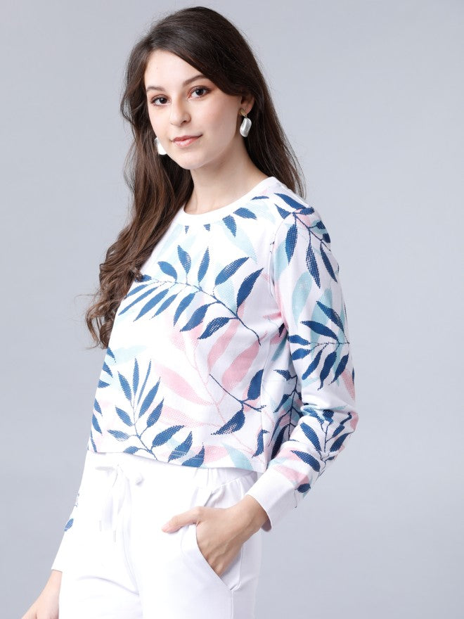 Tokyo Talkies Women White Solid Pullover Round Neck Sweatshirt - White - Image 1