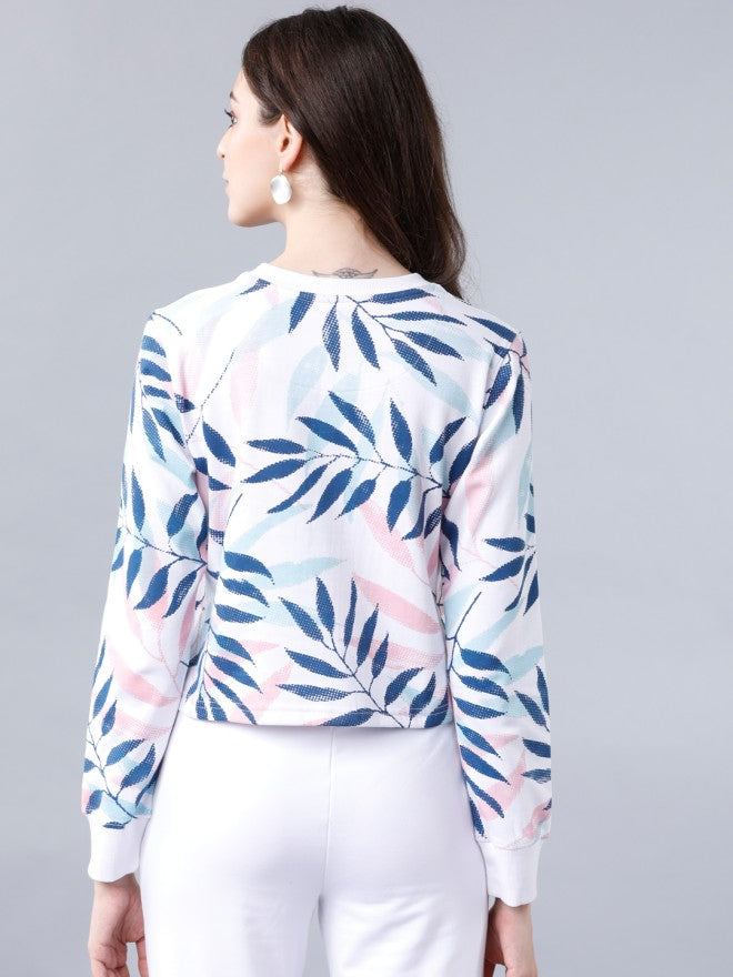 Tokyo Talkies Women White Solid Pullover Round Neck Sweatshirt - White - Image 2