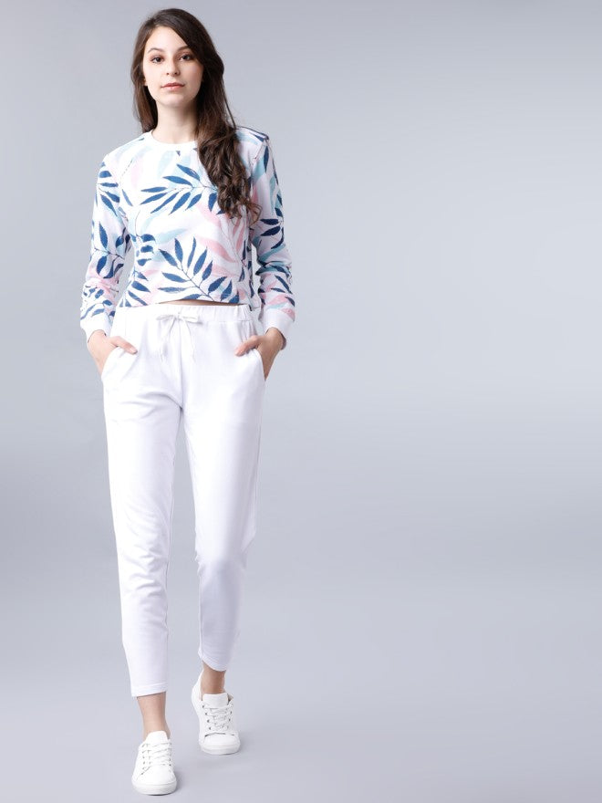 Tokyo Talkies Women White Solid Pullover Round Neck Sweatshirt - White - Image 4
