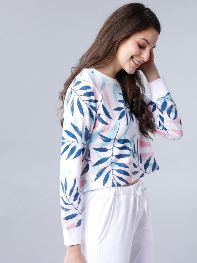 Tokyo Talkies Women White Solid Pullover Round Neck Sweatshirt - White - Image 5
